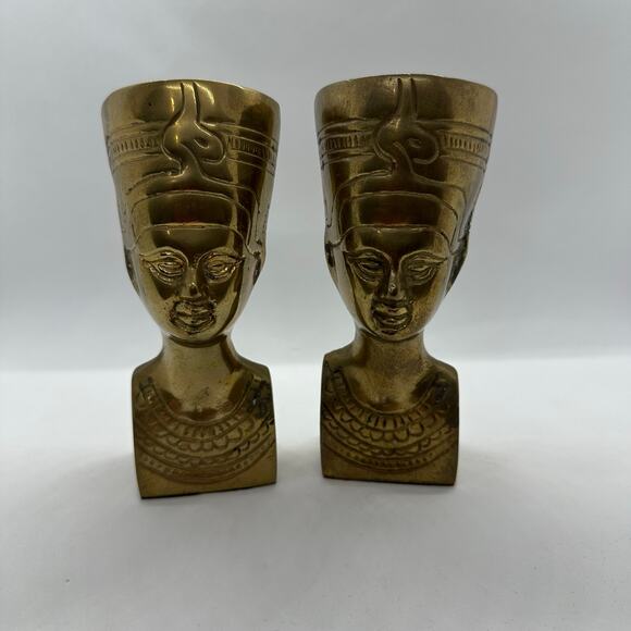 Vintage Solid Brass Egyptian Pharaoh Tutankhamun‎ Pair of 2 Egypt - Picture 1 of 8